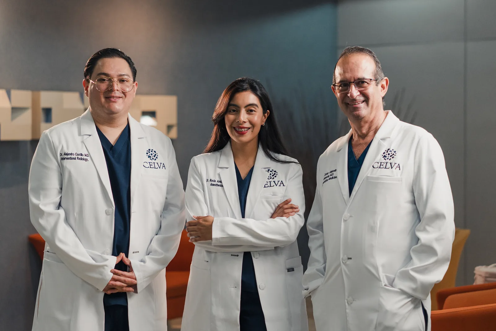 Dr. Alejandro Castillo, Dr. Rocio Ambrosio Nuño and Dr. Cesar Amescua, the three physicians who lead treatment at Celva