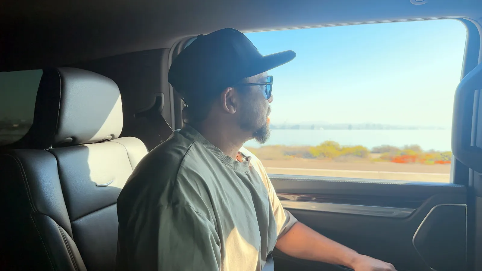 Ken looking out the window on the drive south