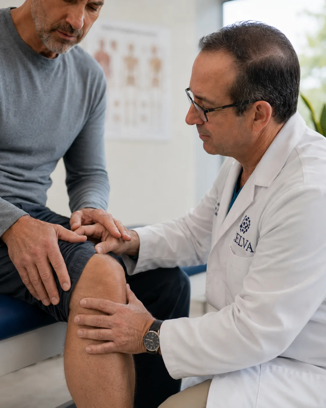 Physician examining a patient's knee