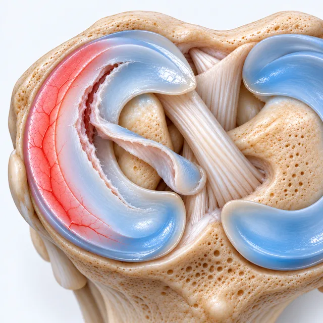 Bucket-handle meniscus tear: the inner strip has flipped into the middle of the knee