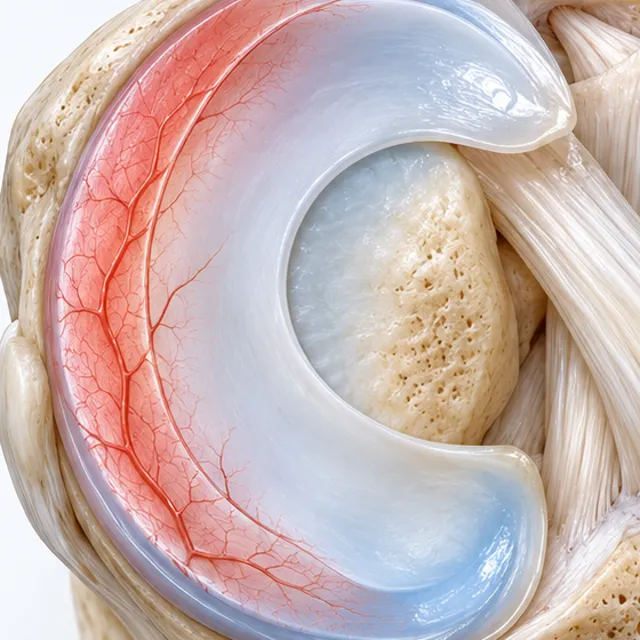 Red-zone meniscus: the outer band, with fine blood vessels running through it