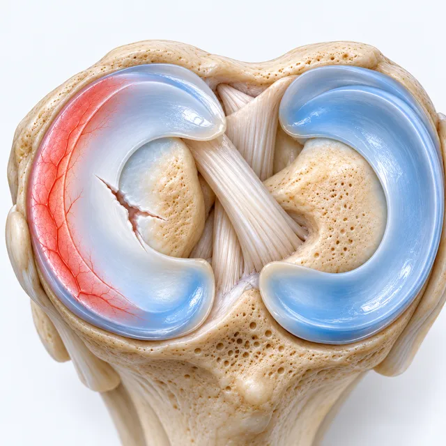 White-zone meniscus tear through the pale inner part, no blood vessels near it