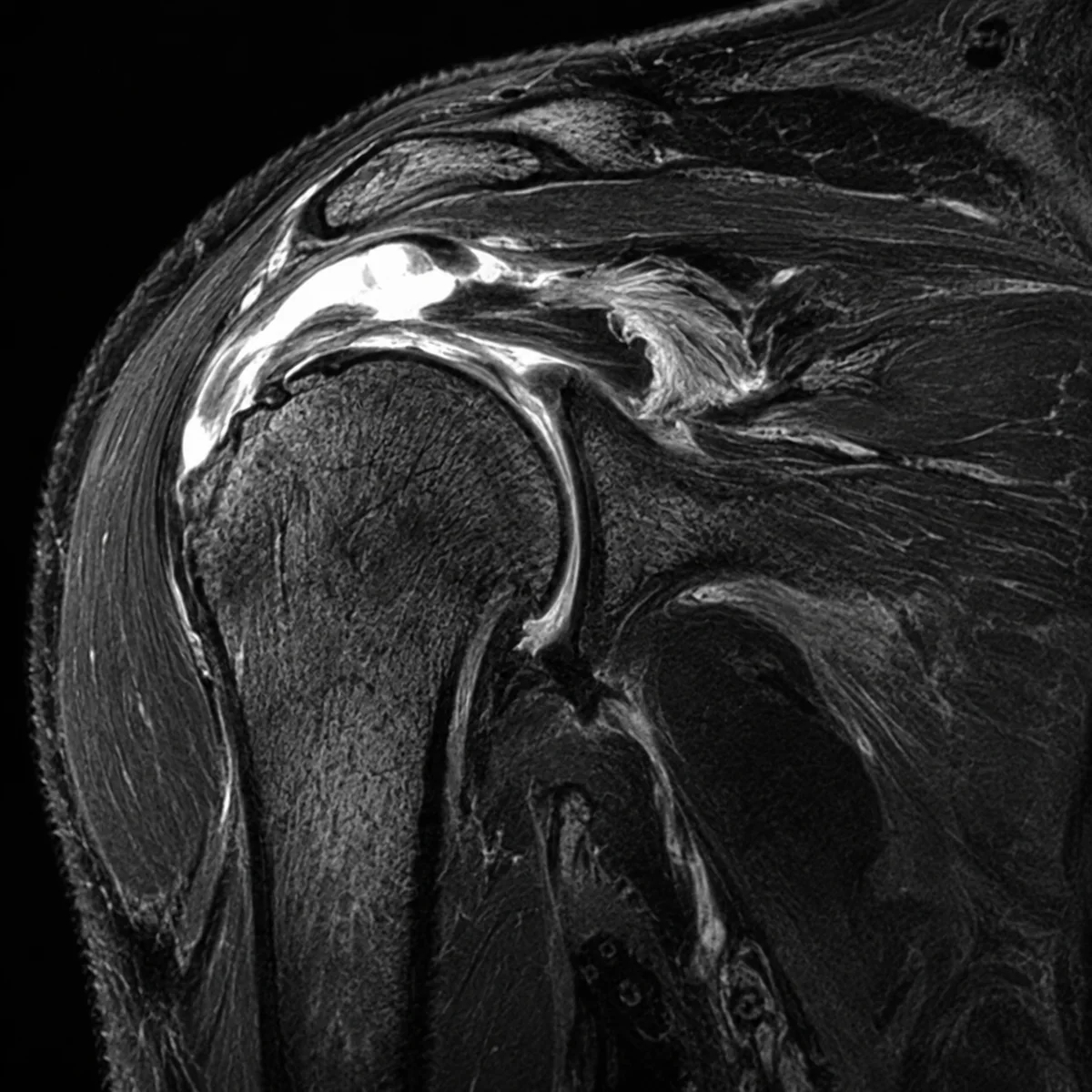 A retracted full-thickness tear, illustrated MRI